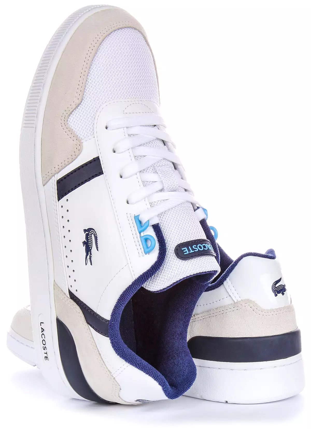 Lacoste White Blue T-Clip Trainer for Men