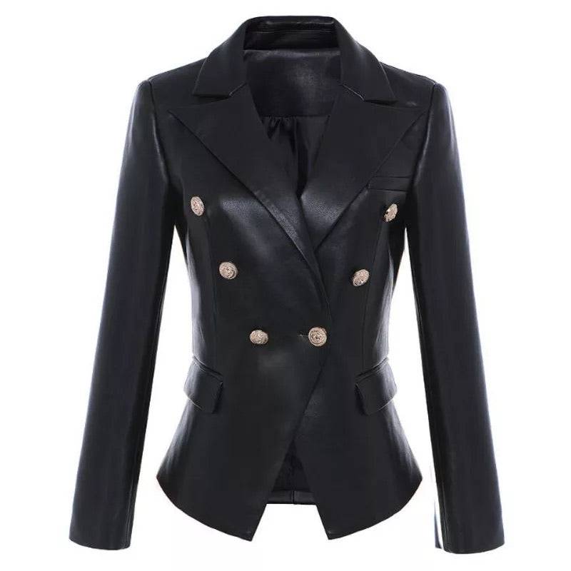 Leatherette Blazer with Gold Trim