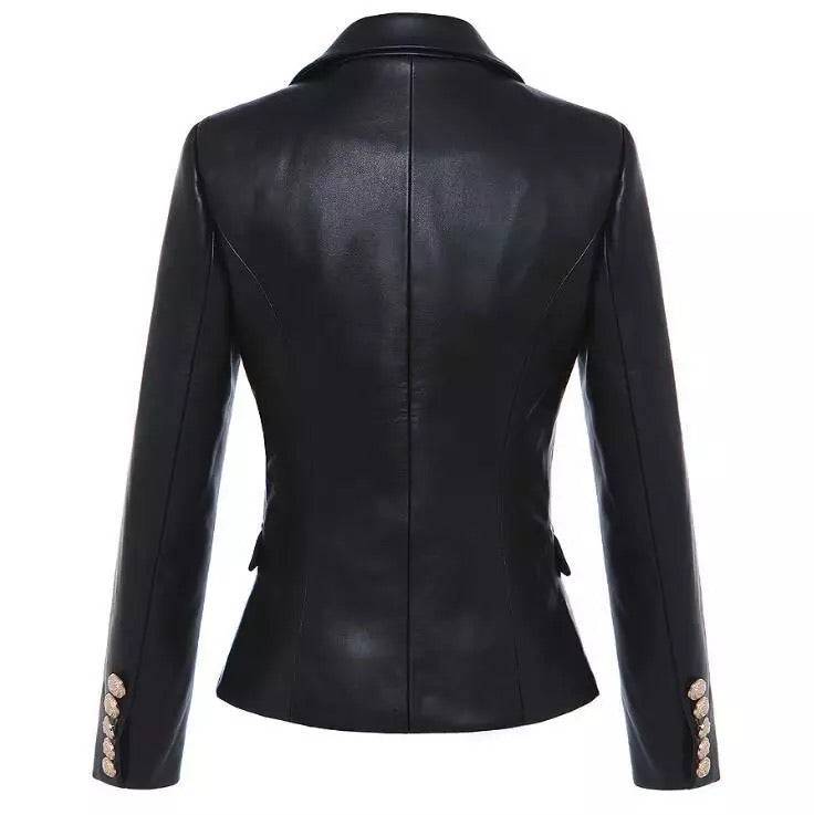 Leatherette Blazer with Gold Trim