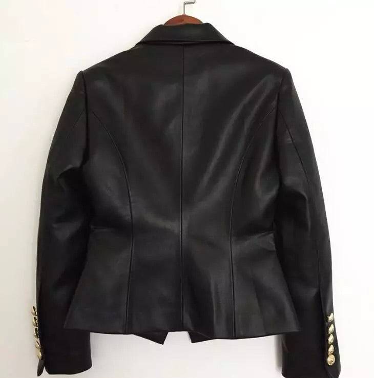 Leatherette Blazer with Gold Trim