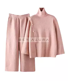 Long Turtleneck Top Cropped Pants Set