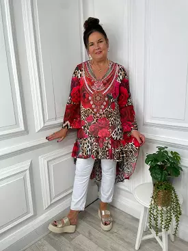 Malissa J Embellished Kaftan Tunic - Rose & Leopard