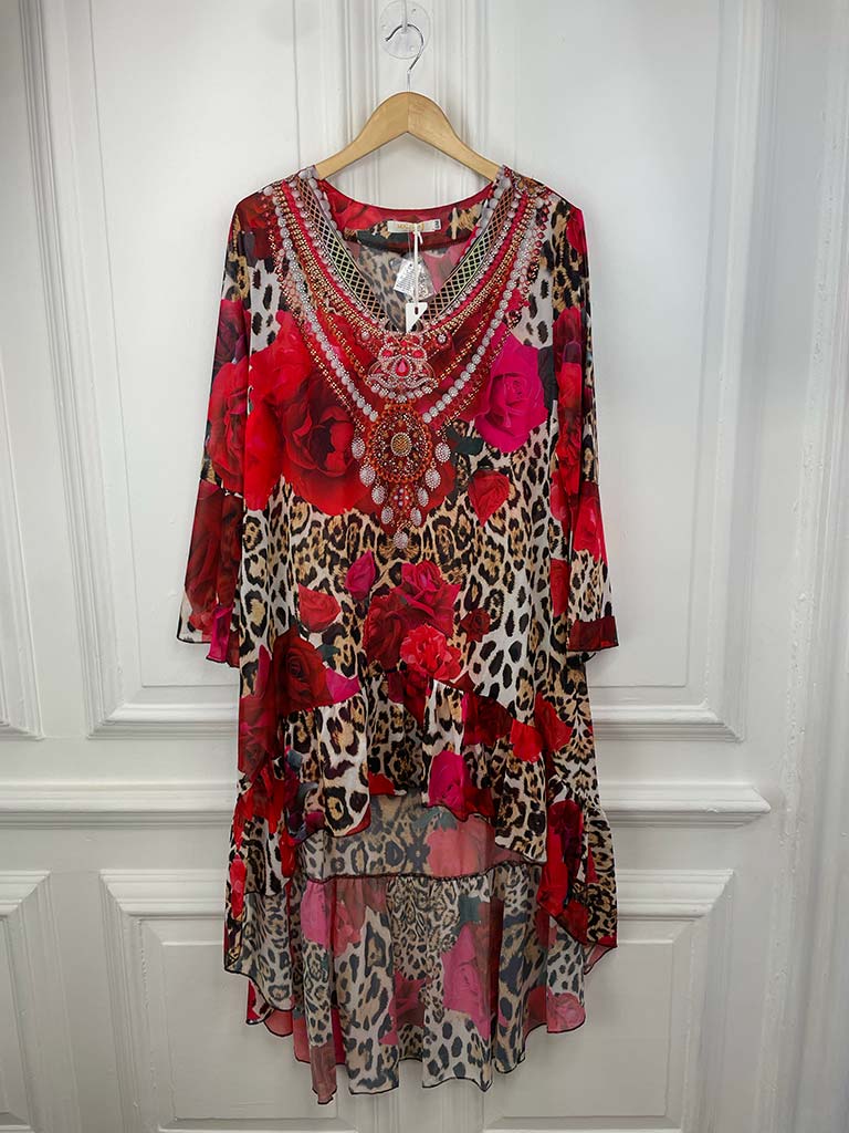 Malissa J Embellished Kaftan Tunic - Rose & Leopard