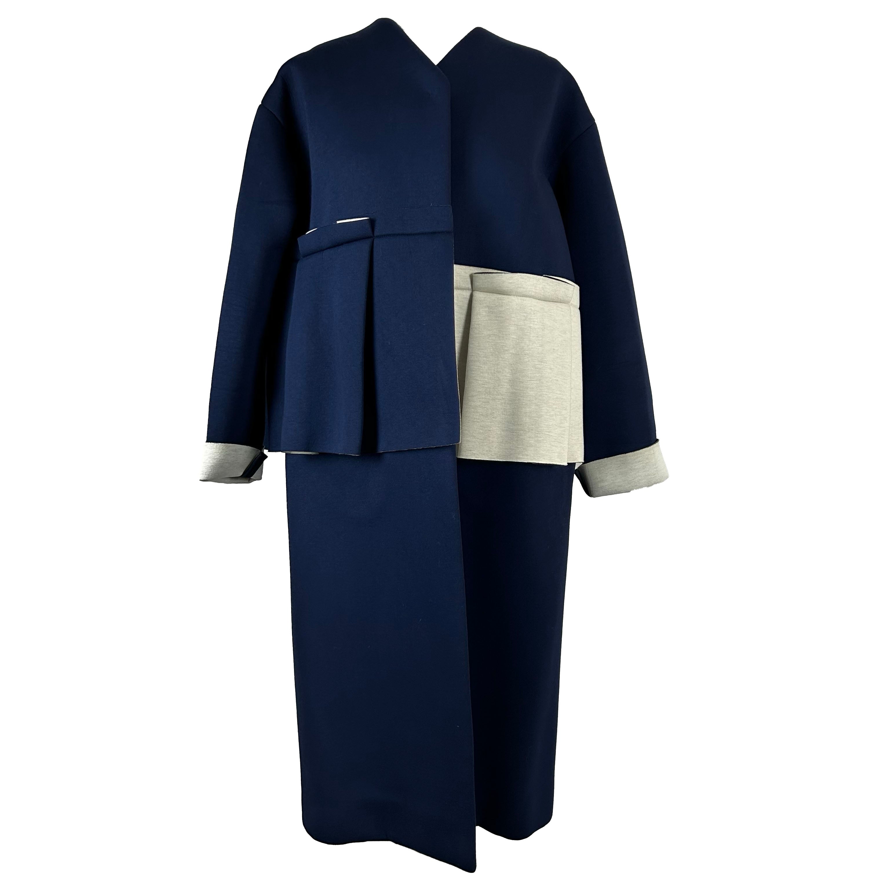 Marni Bonded Jersey Collarless Coat Navy & Chalk - XS/S/M