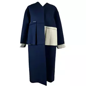 Marni Bonded Jersey Collarless Coat Navy & Chalk - XS/S/M