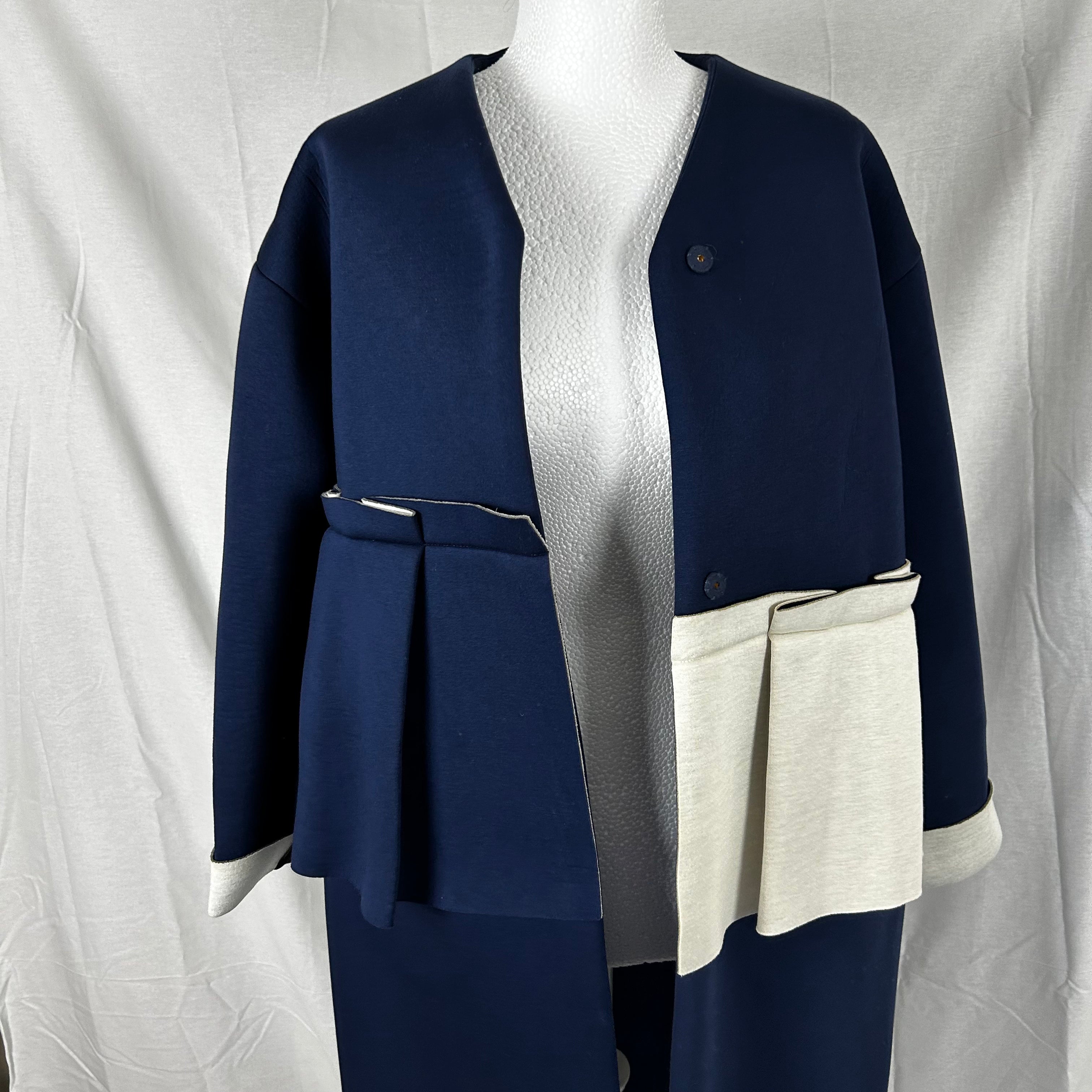 Marni Bonded Jersey Collarless Coat Navy & Chalk - XS/S/M