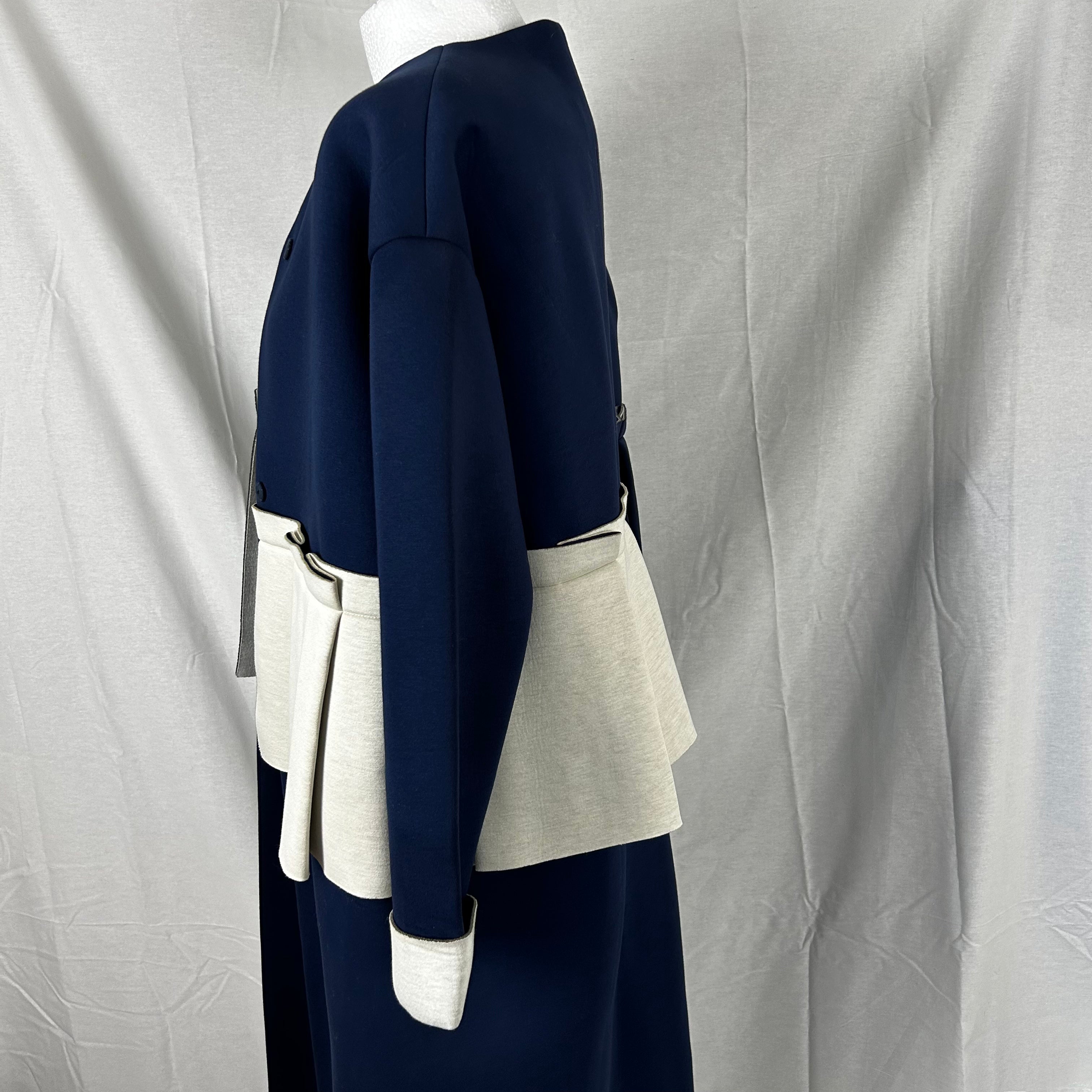 Marni Bonded Jersey Collarless Coat Navy & Chalk - XS/S/M