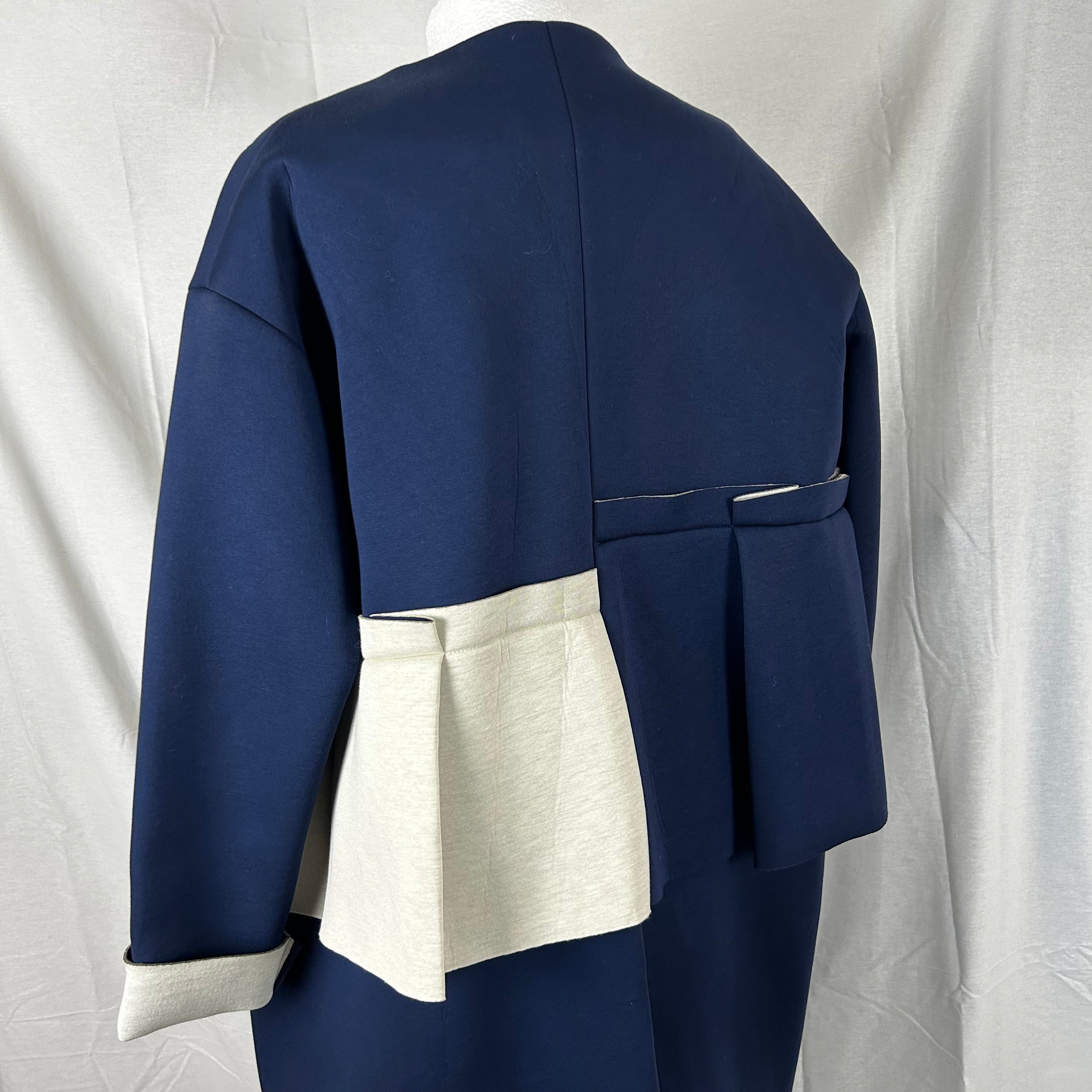 Marni Bonded Jersey Collarless Coat Navy & Chalk - XS/S/M