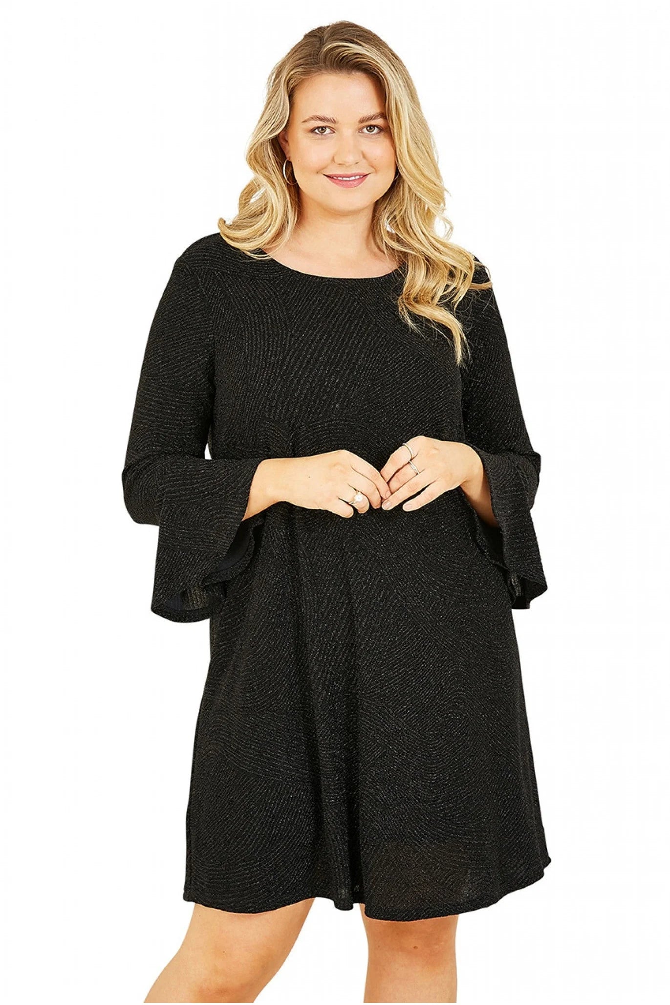 Mela London Black Sparkle Tunic - Fluted Sleeves