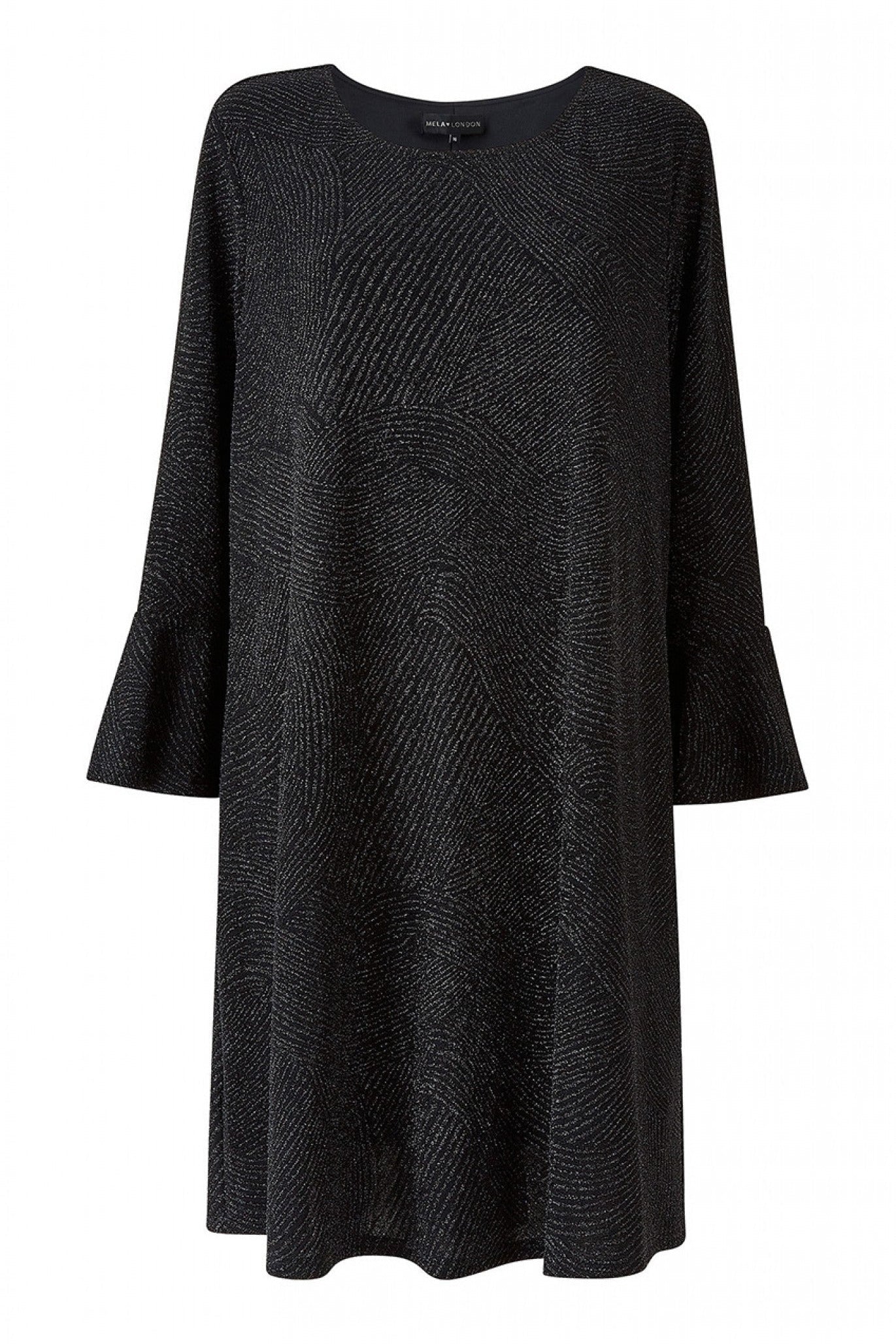 Mela London Black Sparkle Tunic - Fluted Sleeves