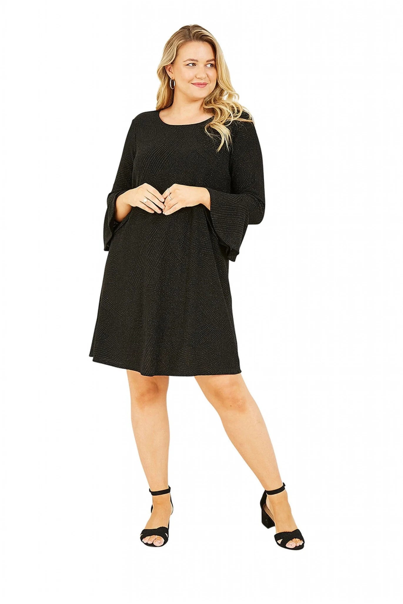 Mela London Black Sparkle Tunic - Fluted Sleeves