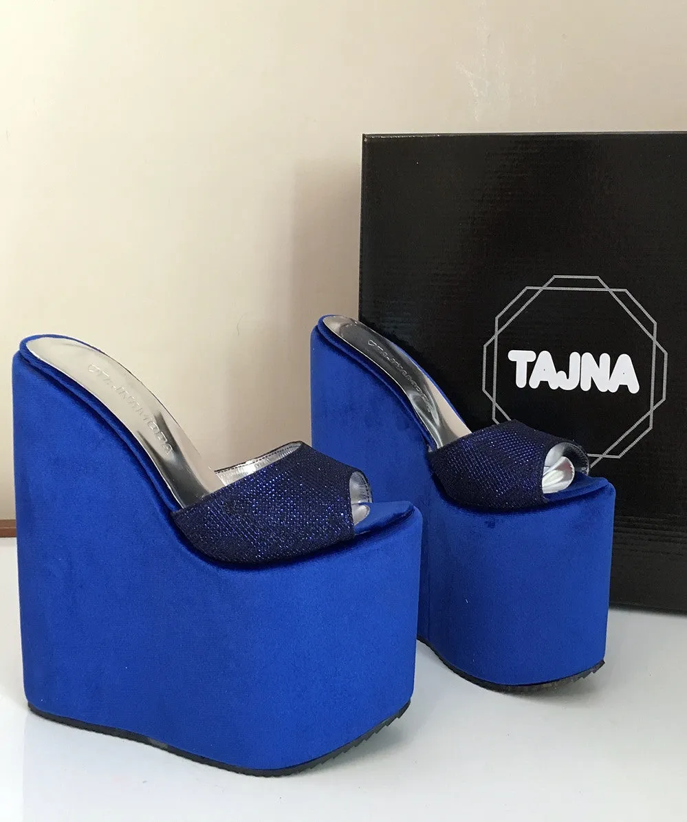 Mules Cobalt Blue Wedge Heel Platform Shoes