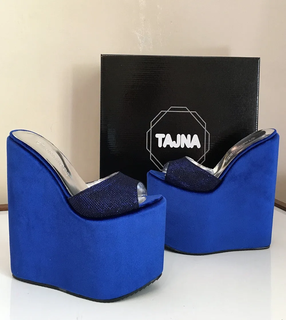 Mules Cobalt Blue Wedge Heel Platform Shoes