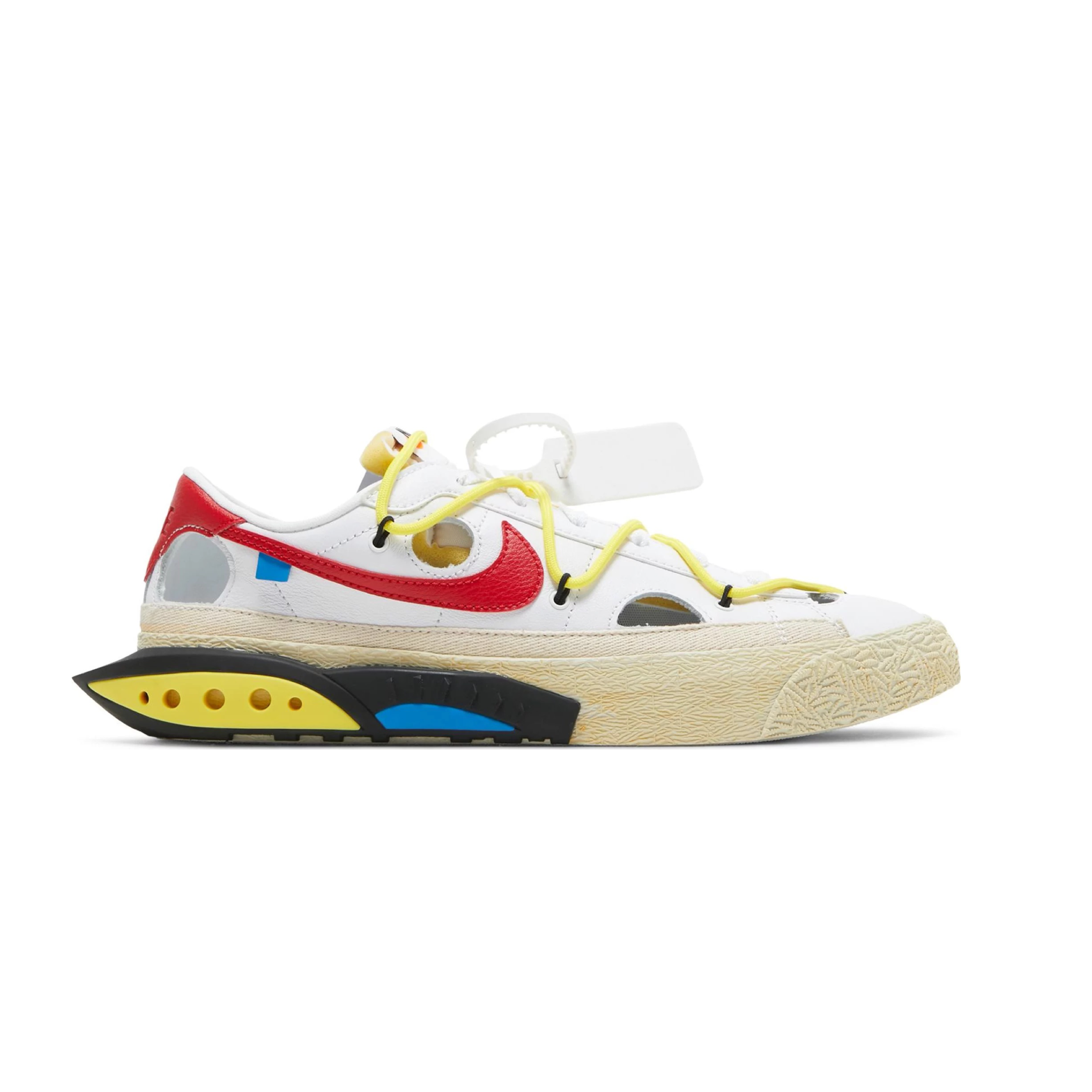 Nike Blazer Low Off-White in White/University Red, size 27.5MX.