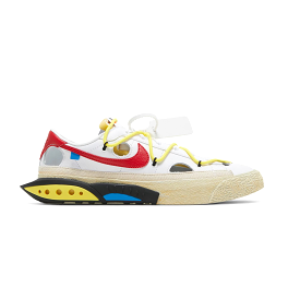 Nike Blazer Low Off-White in White/University Red, size 27.5MX.