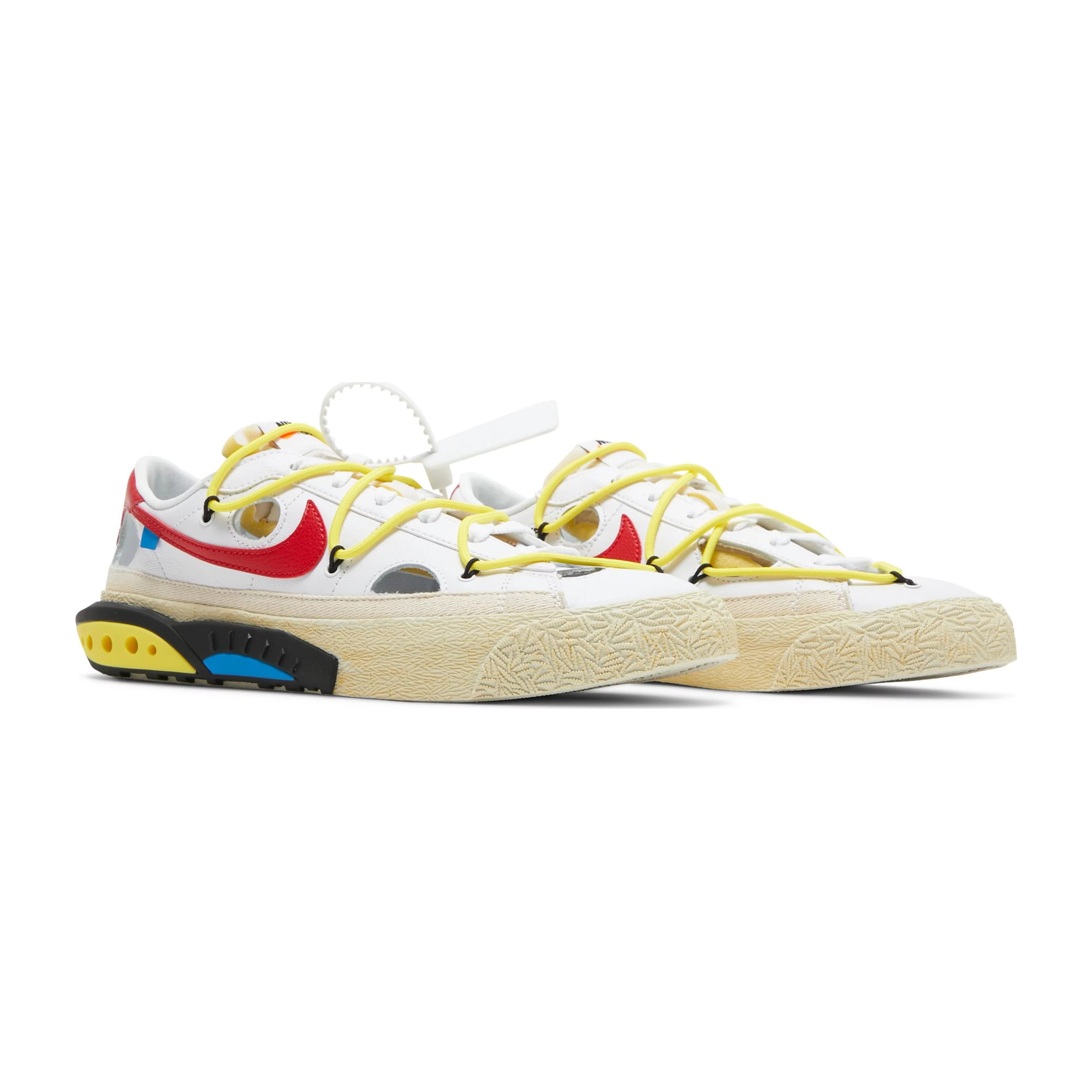 Nike Blazer Low Off-White in White/University Red, size 27.5MX.