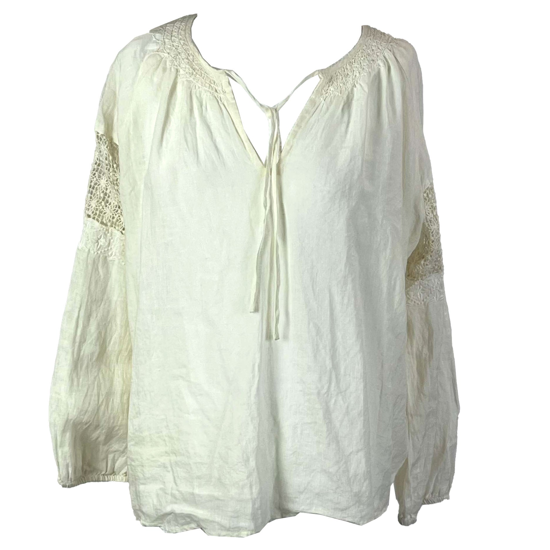 Nili Lotan Cream Linen Crochet Detail Tunic Top M - Shop Now