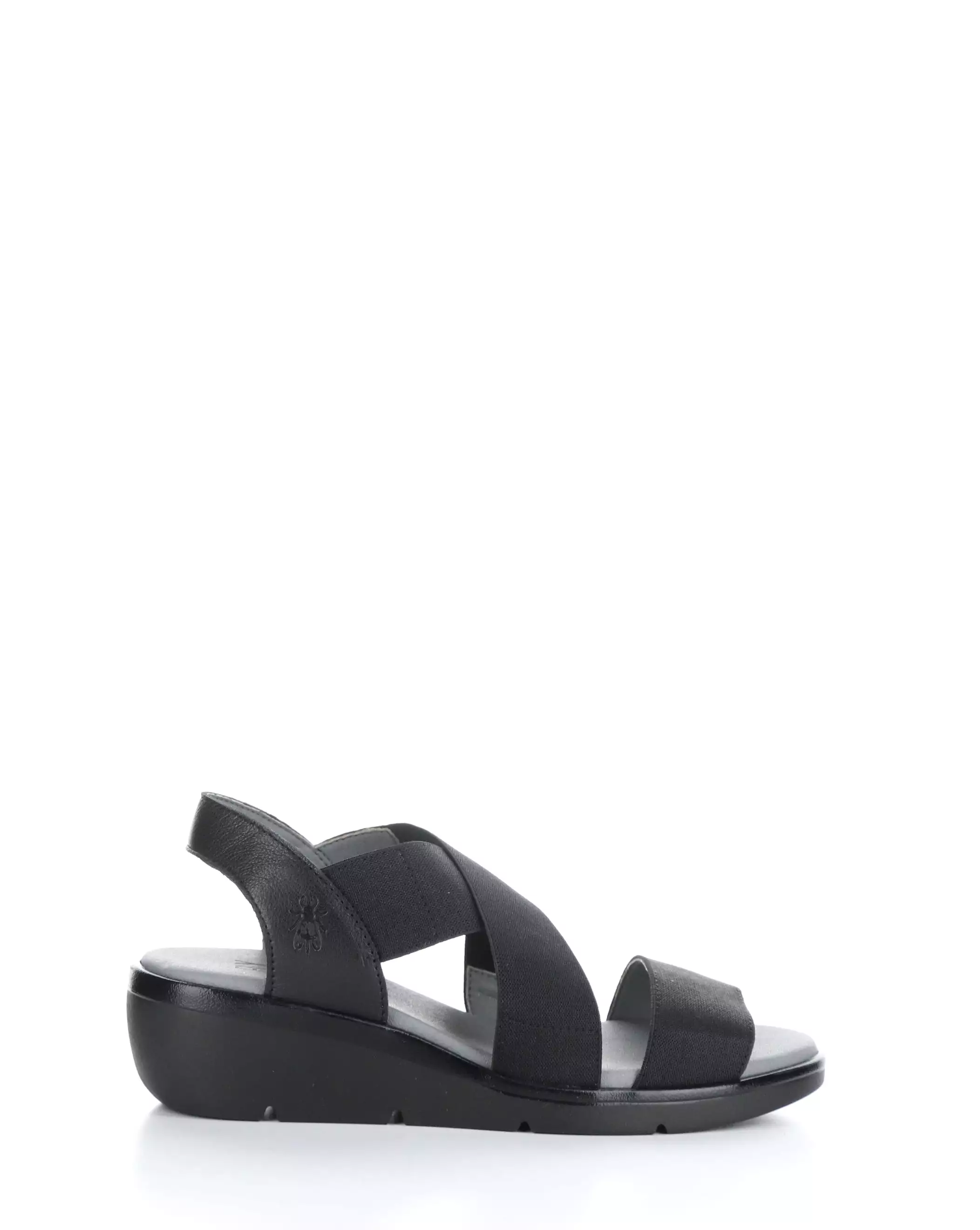 NOLI056FLY black sandals with elastic straps.