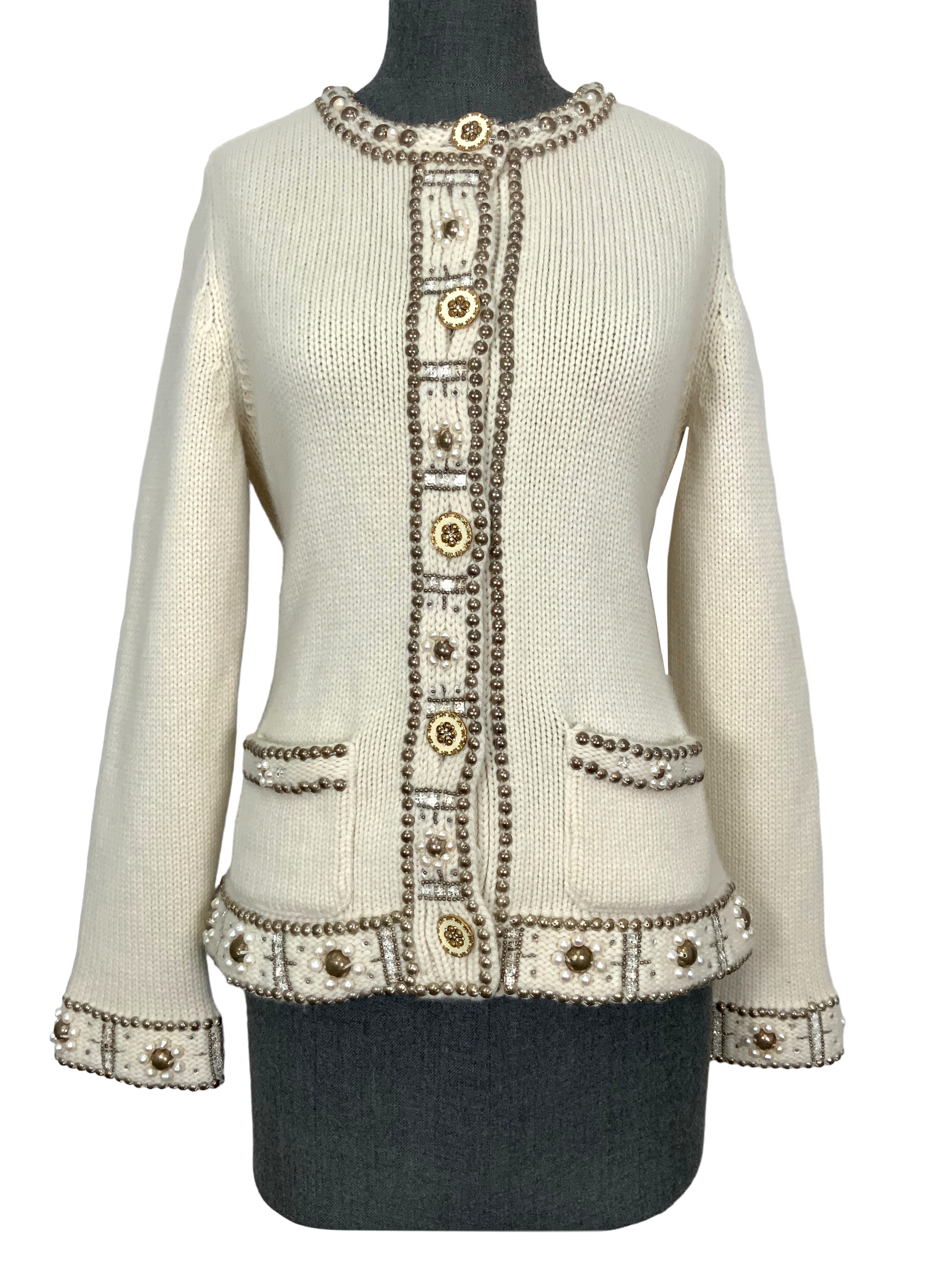 Oscar de la Renta Cashmere Sweater with Embellishments in Size L