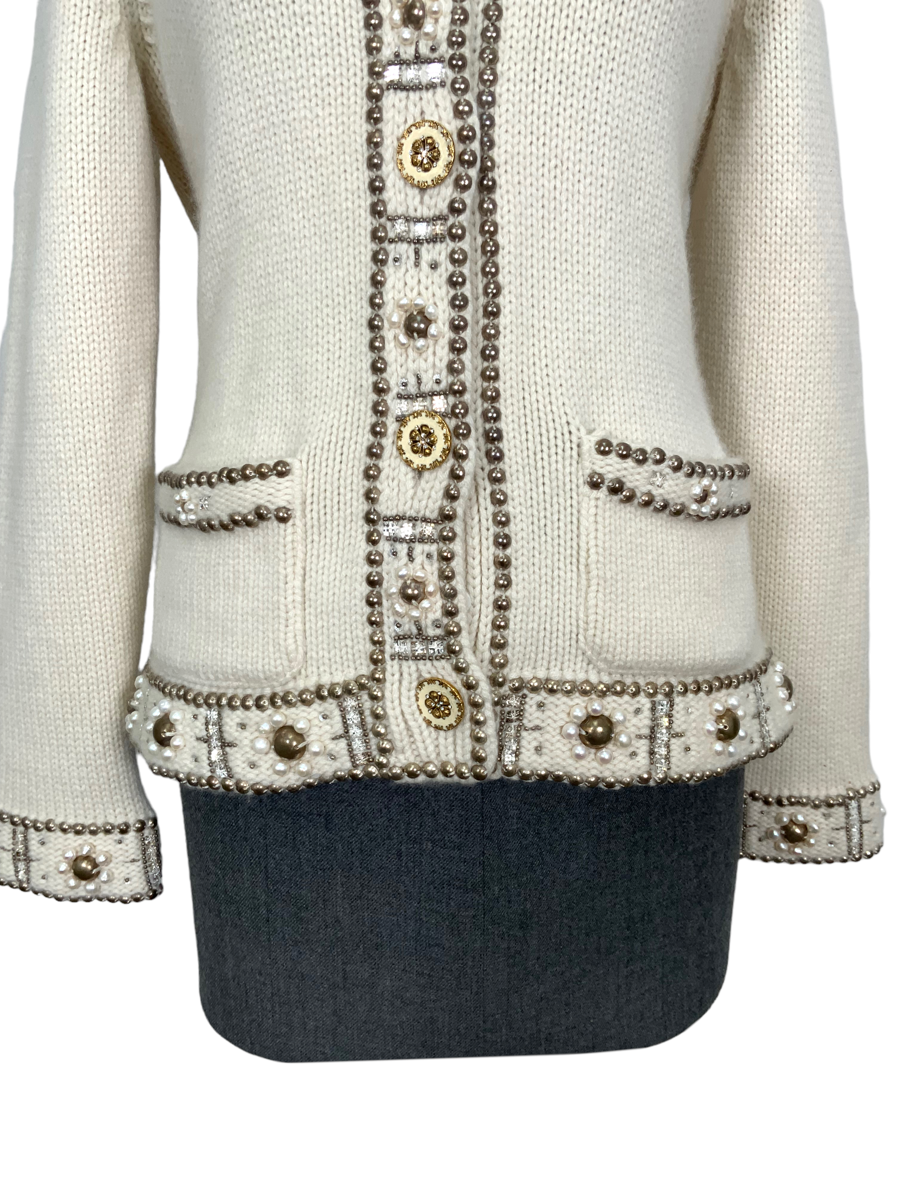 Oscar de la Renta Cashmere Sweater with Embellishments in Size L