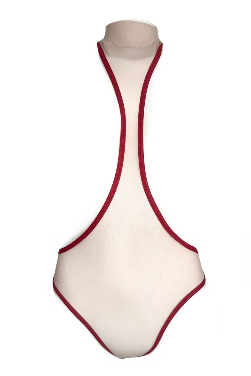 Peek-A-Boo Bodysuit - Beige/Cherry - Shop Now