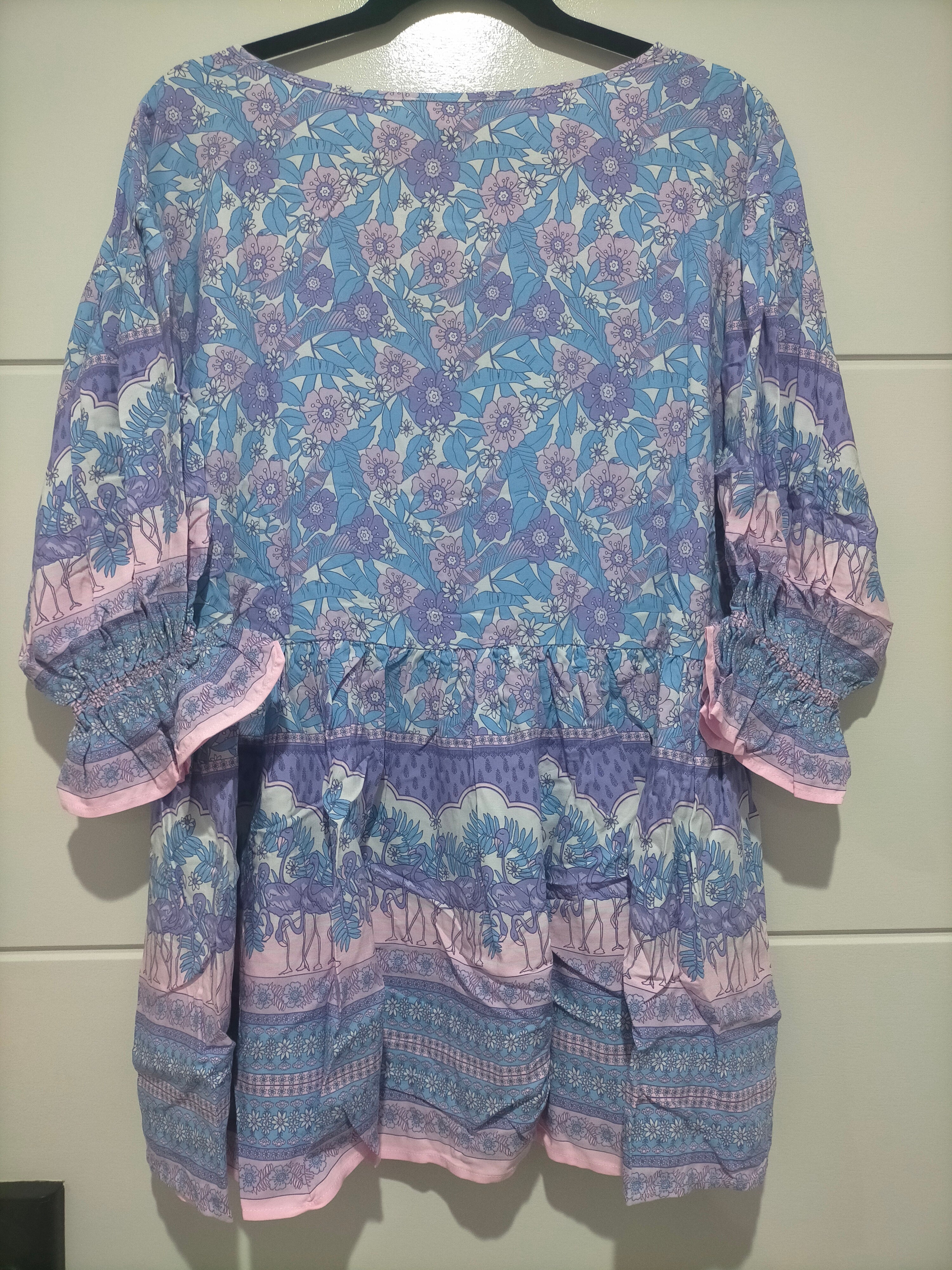 Pia Blue Flamingo Print Tunic Top