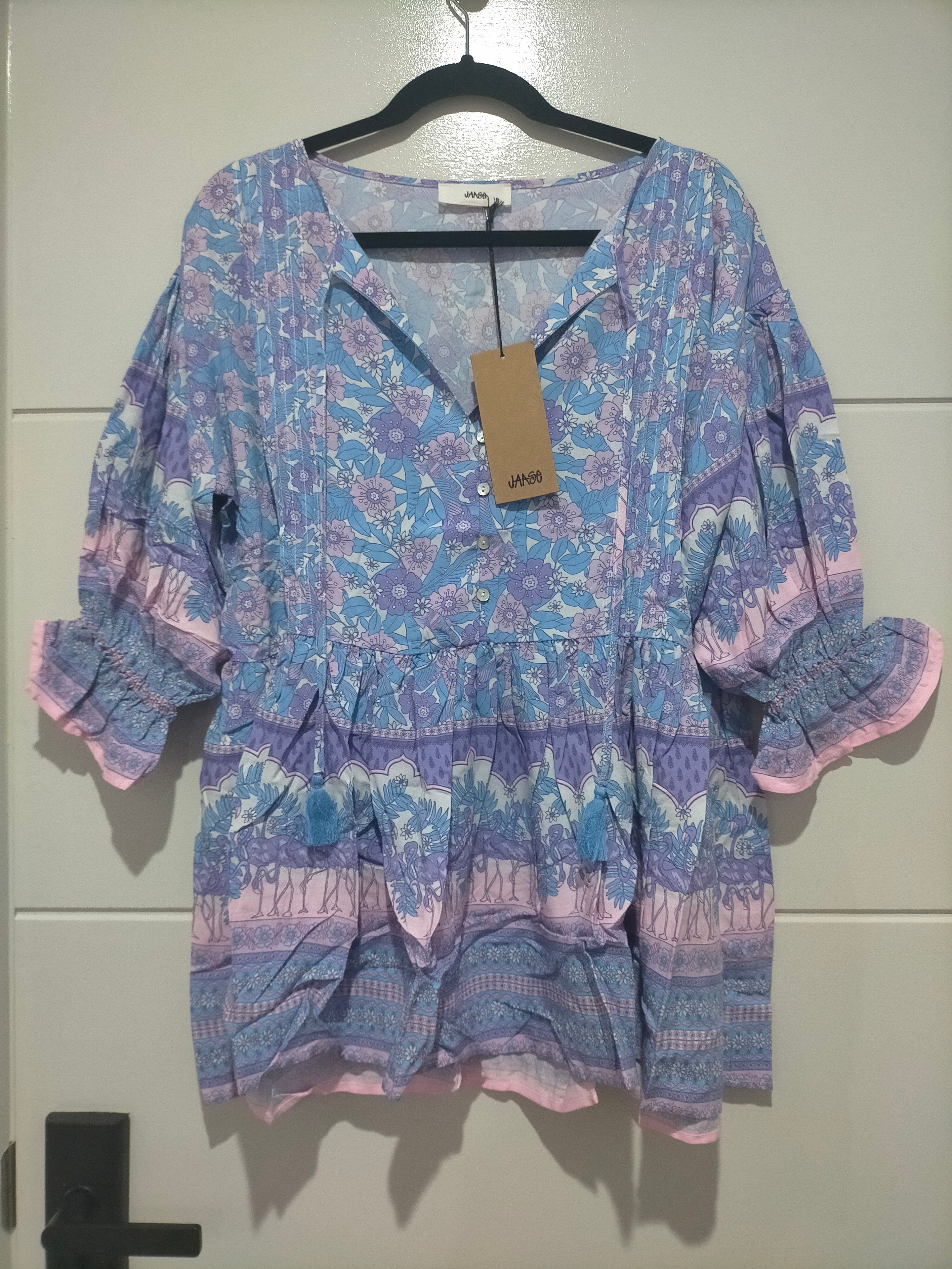 Pia Blue Flamingo Print Tunic Top