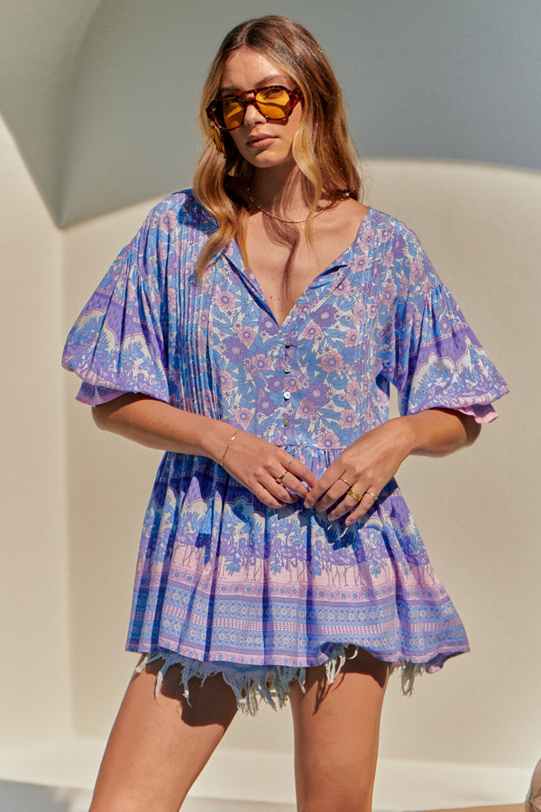 Pia Blue Flamingo Print Tunic Top