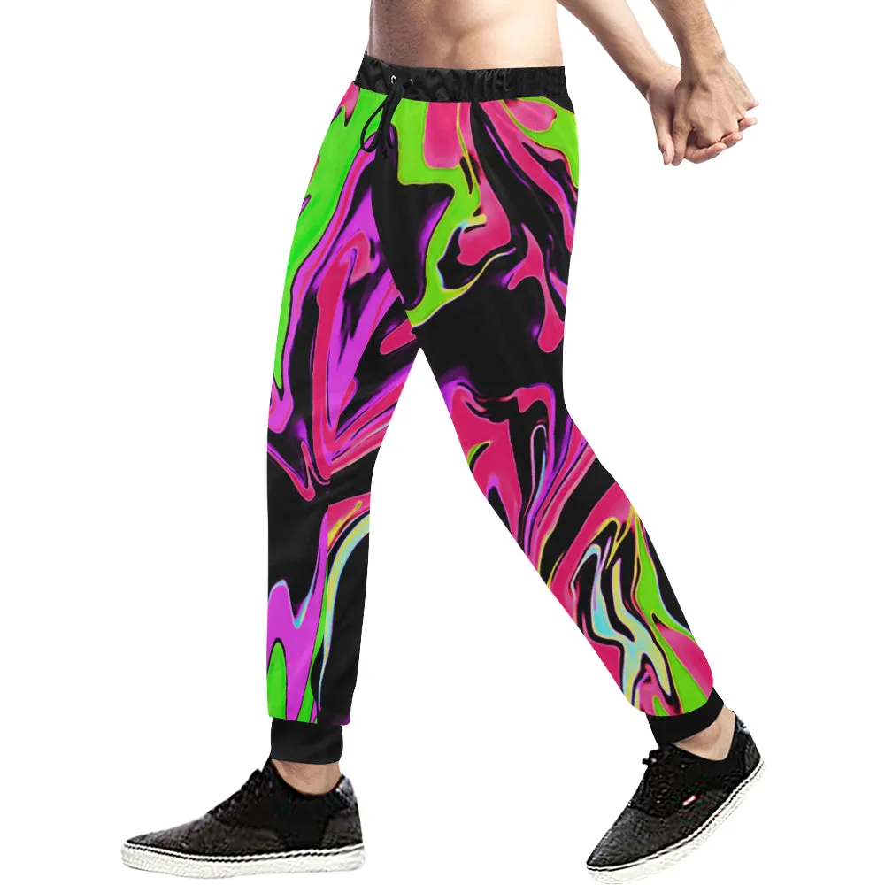 Pink and Black Psychedelic Rave All Over Print Light-Weight Men's Jogger Sweatpants (Non Fleece Lined)