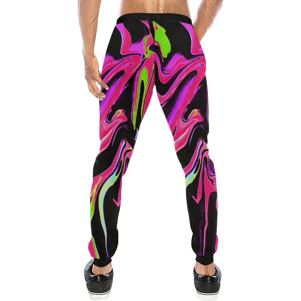 Pink and Black Psychedelic Rave All Over Print Light-Weight Men's Jogger Sweatpants (Non Fleece Lined)