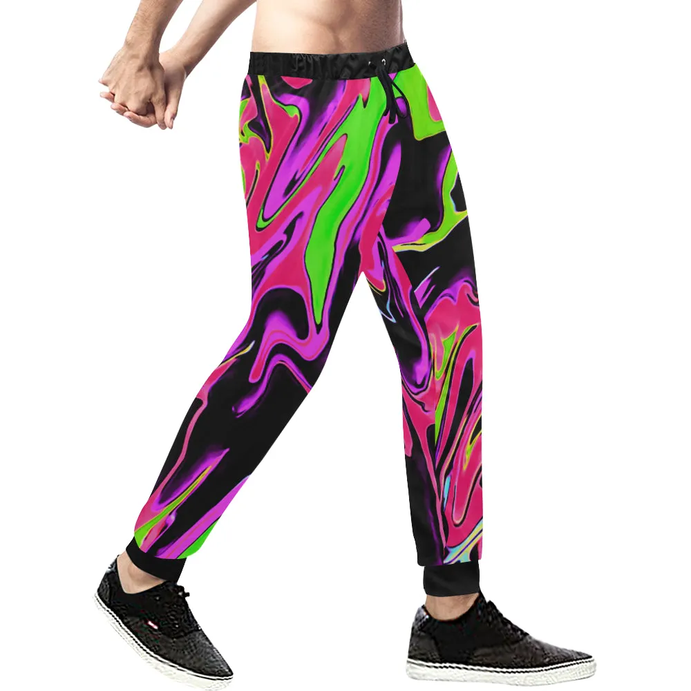 Pink and Black Psychedelic Rave All Over Print Light-Weight Men's Jogger Sweatpants (Non Fleece Lined)