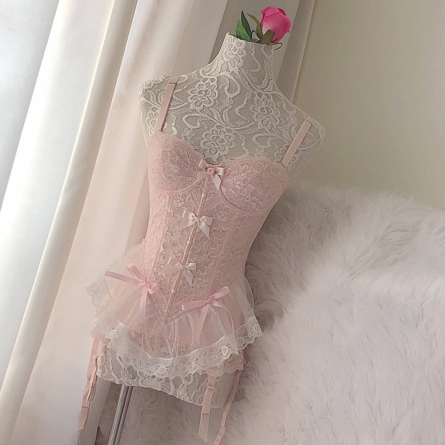 Pink lace bow crochet BY3290