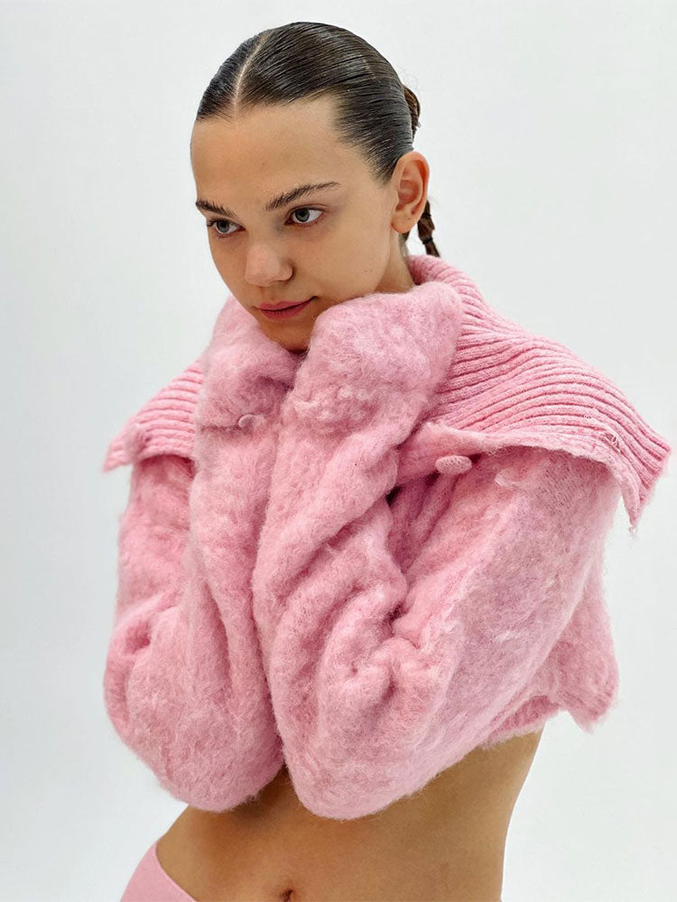 Pink Mohair Sweaters, Hairy Cropped Coat, Roll Neck Turtleneck, Single Breasted Cardigans