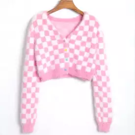 Pink velvet plaid sweater BY21148