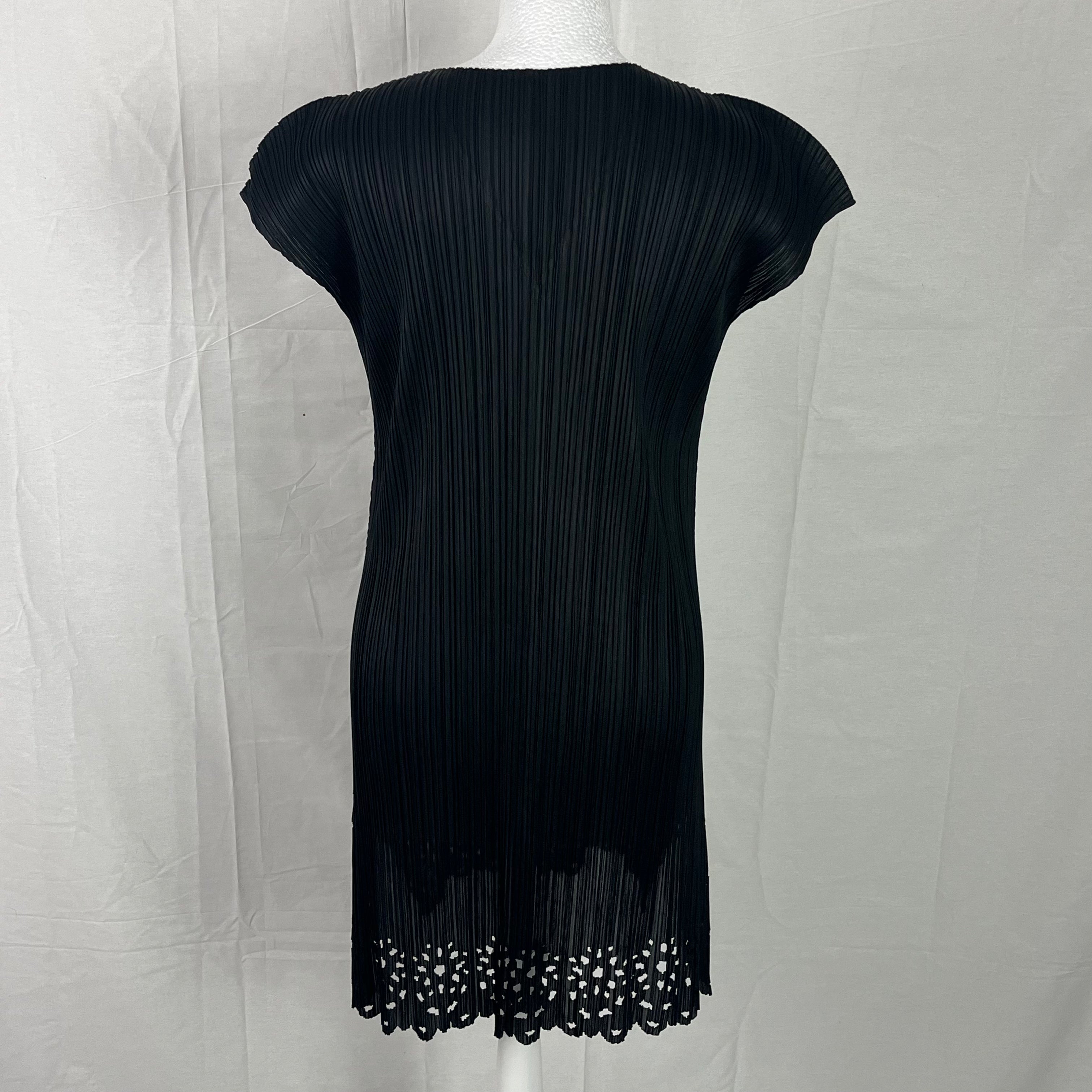 Pleats Please Black Lasercut Hem V Neck Tunic - Sizes 4, XS, S, M, L, XL