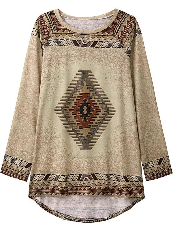 Plus Size Ethnic Geometric Plaid Tunic Top