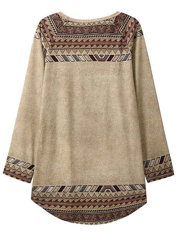 Plus Size Ethnic Geometric Plaid Tunic Top