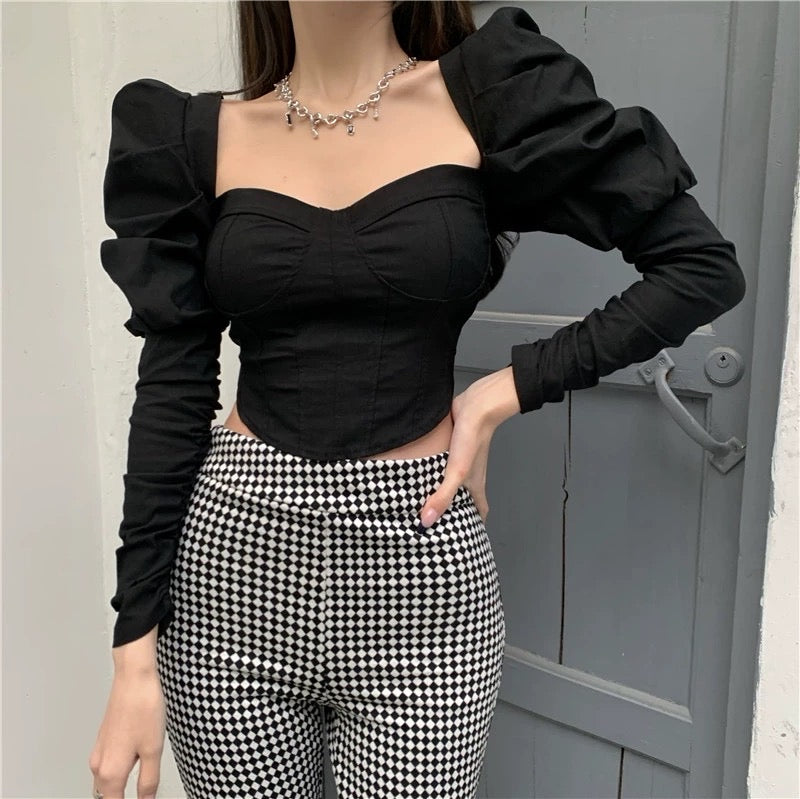 Puffed Sleeve Corset Blouse