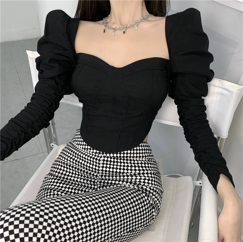 Puffed Sleeve Corset Blouse