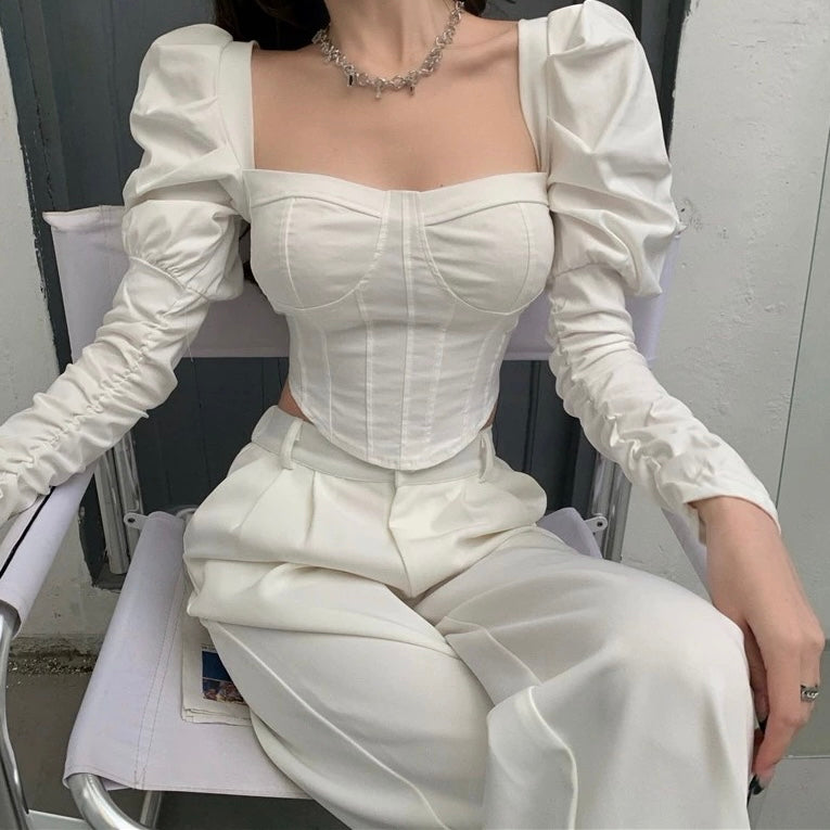 Puffed Sleeve Corset Blouse