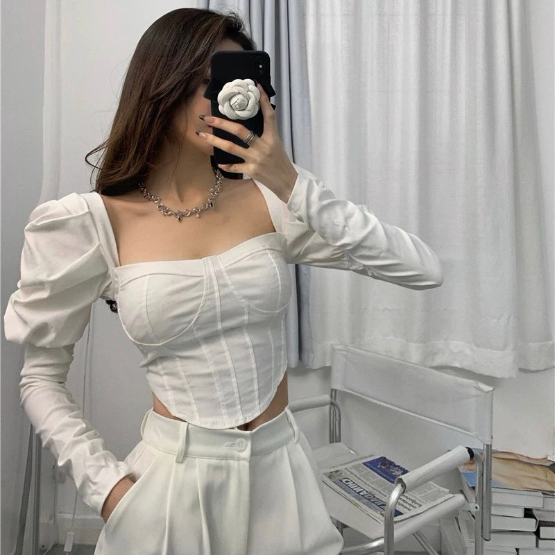 Puffed Sleeve Corset Blouse