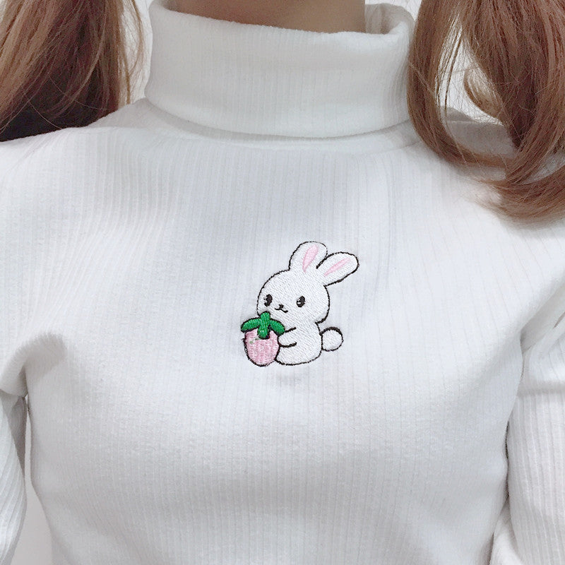 Rabbit Embroidery Turtleneck Sweater AD12724