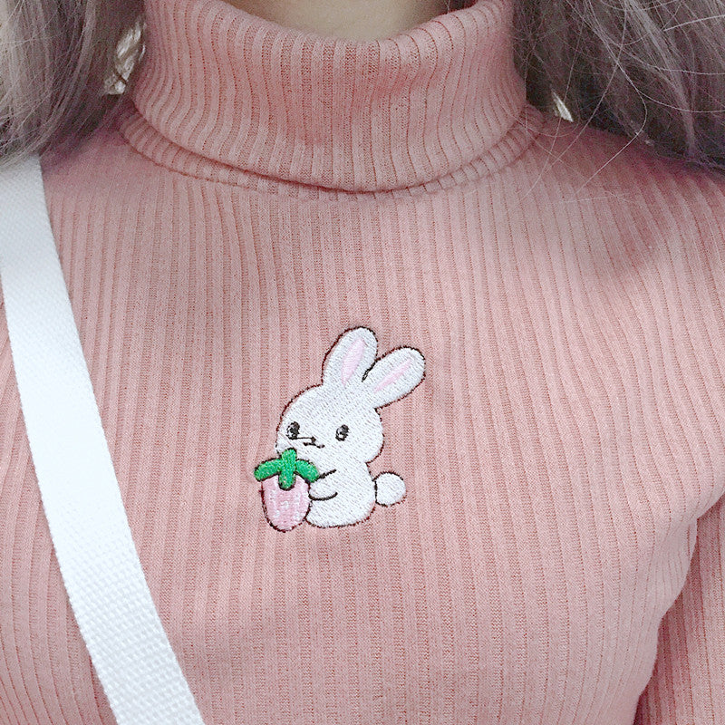 Rabbit Embroidery Turtleneck Sweater AD12724