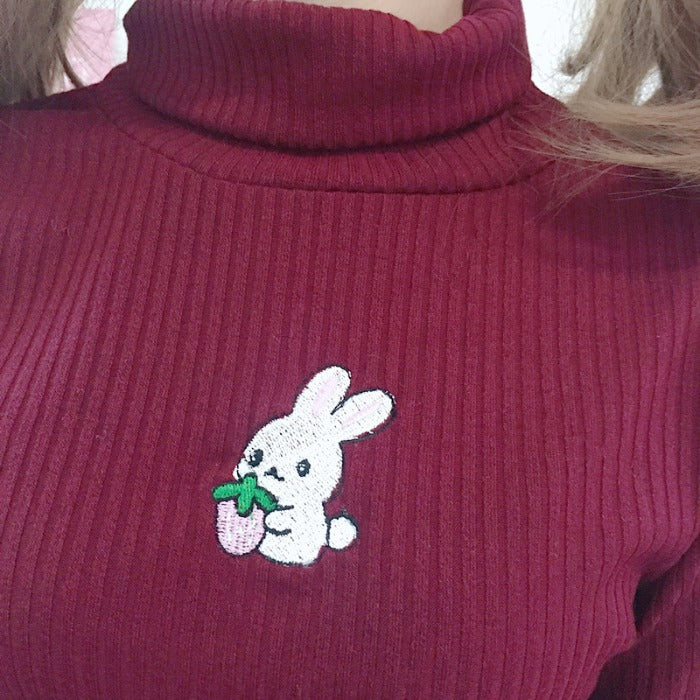 Rabbit Embroidery Turtleneck Sweater AD12724