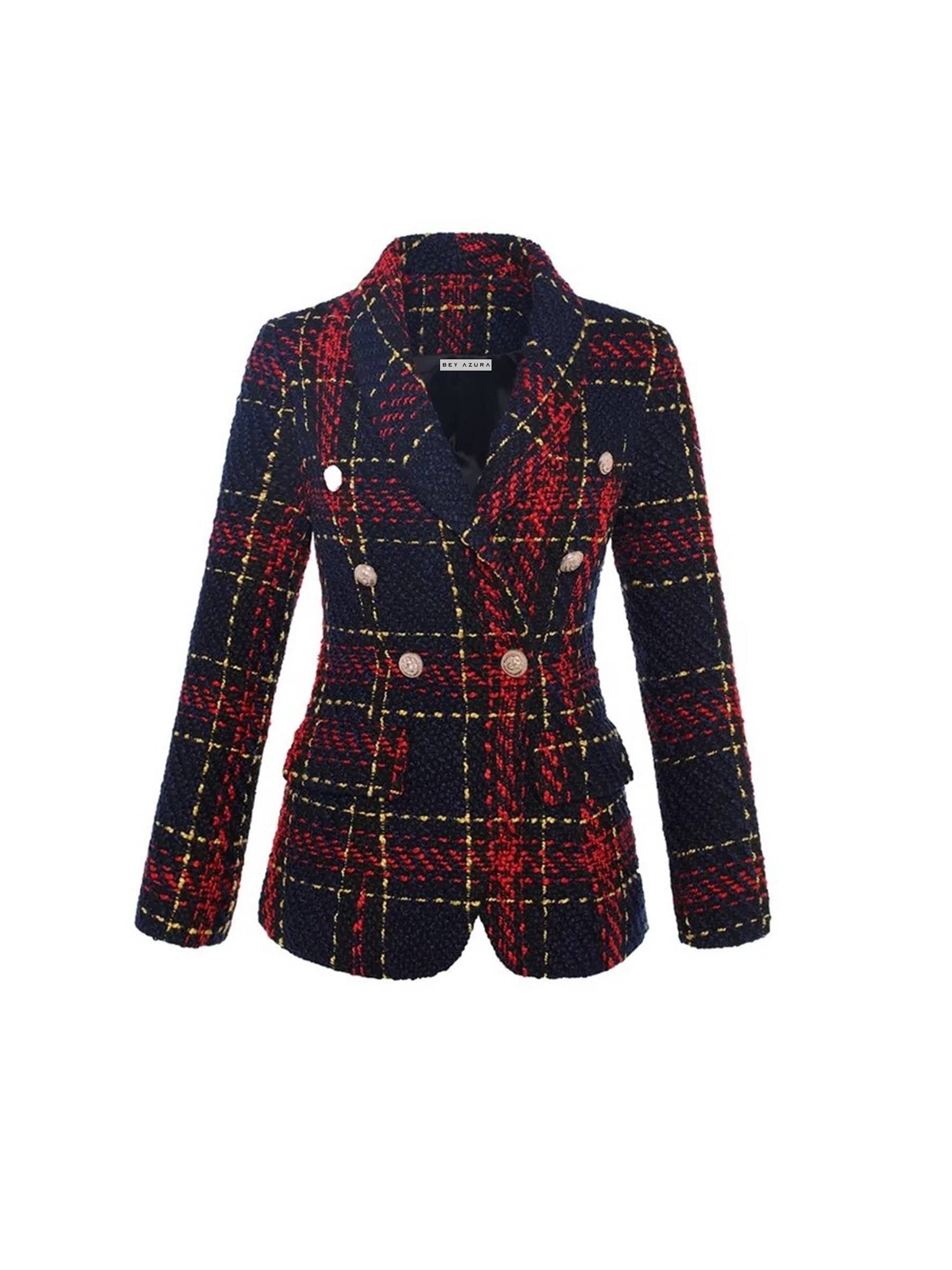 Red Navy Tweed Blazer - Shop Now