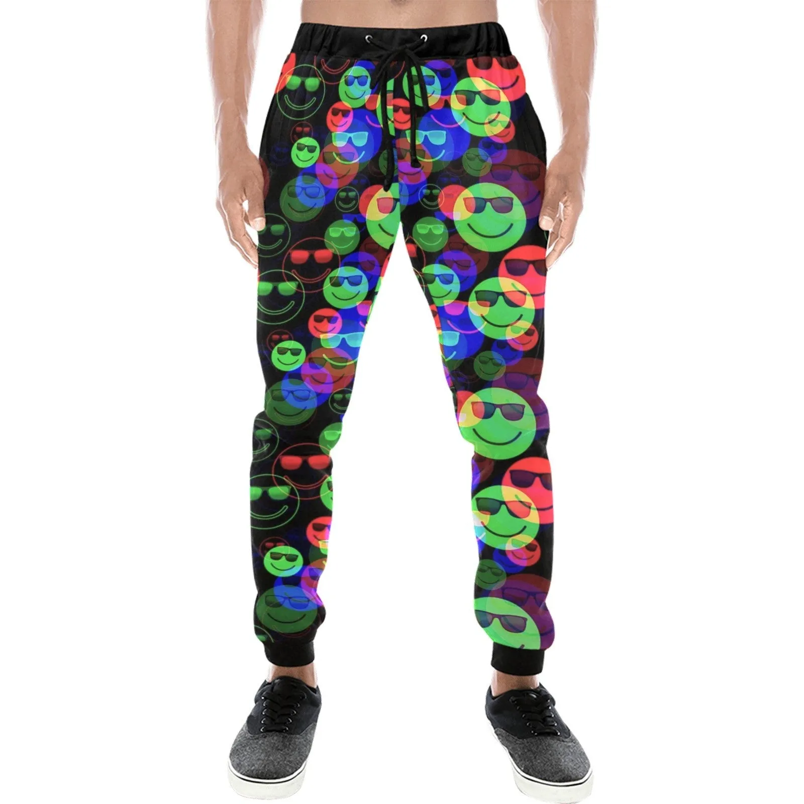 RGB Shaded Smile Glitch All Over Print Light-Weight Men's Jogger Sweatpants (Non Fleece Lined)