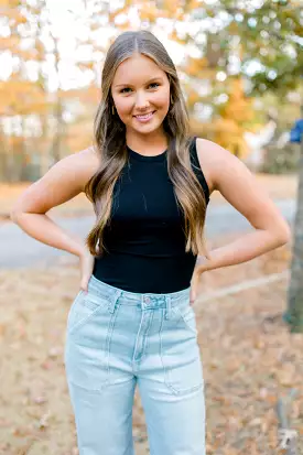 Ribbed Sleeveless Bodysuit - Black