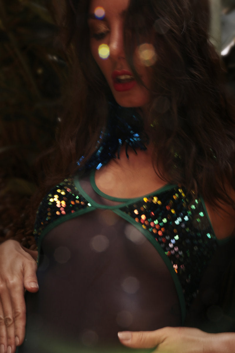 Rolling Vertigo Bodysuit - Multicolored Sequined.