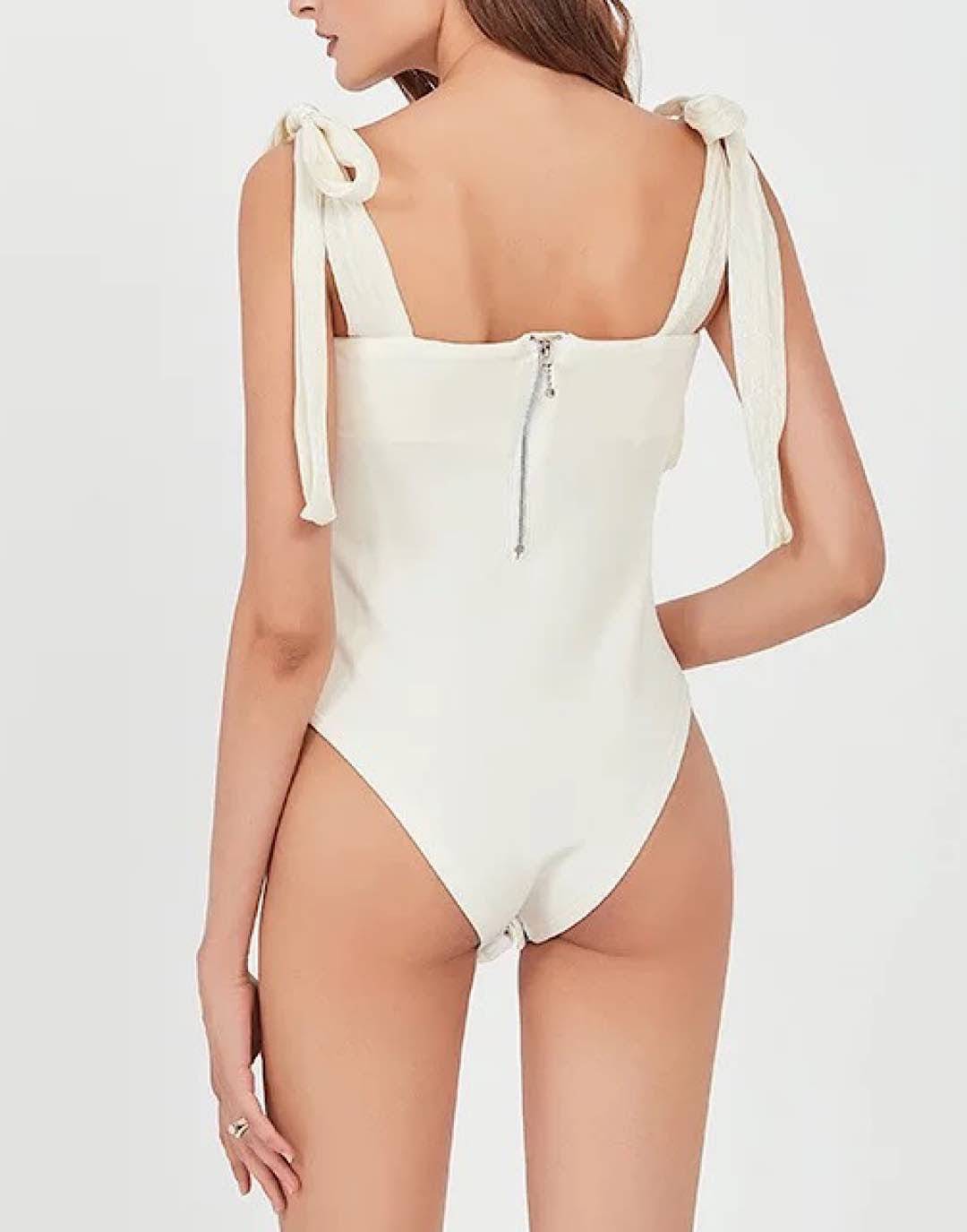 Ruched Bust Tie Knot Strappy Bodysuit