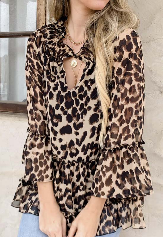 Ruffled Leopard Chiffon Tunic Top